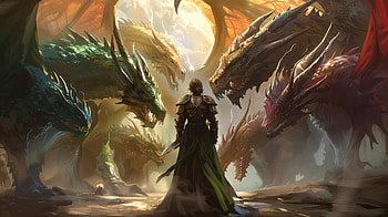 Epic Encounter: Paladin vs. Dragons - Ultra, fantasy, dragon, paladin, warrior, landscape, fantasy landscape, fantasy warrior HD wallpaper