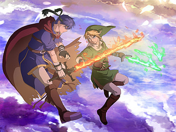 On to Victory, shield, pointed ears, sword, link, victory, mist, hero, anime, fantasy, green, battle, adventurer, zelda, game, protector, warrior HD wallpaper
