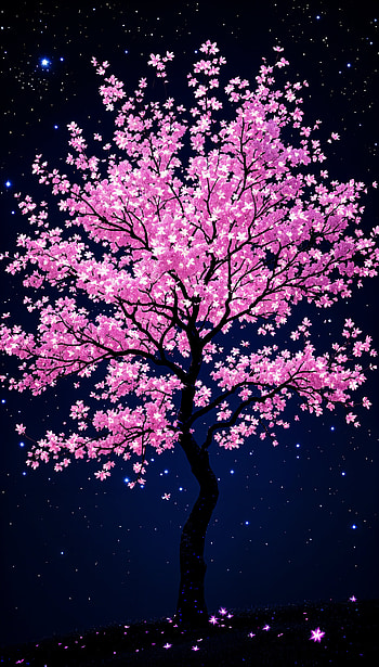 Elegant Cherry Blossom: A Perfect , cherry blossom, Night Sky, Stars, nature HD phone wallpaper