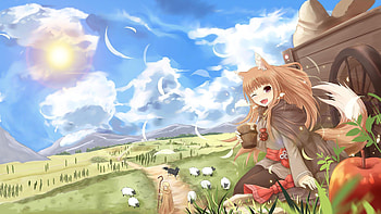 Spice and Wolf, Holo and anime girls, Clouds and sheep, Anime landscape HD wallpaper