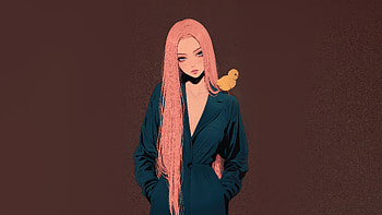Anime Girl With Birdie, anime-girl, anime, minimalism, minimalist, artist, artwork, digital-art HD wallpaper