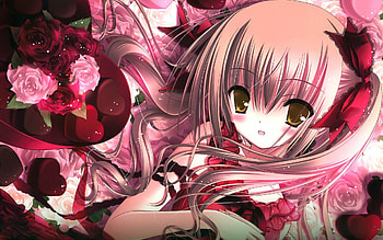 blondes, dress, flowers, chocolate, ribbons, Valentines Day, anime - / Jam.com HD wallpaper