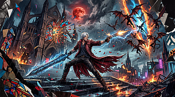 Devil May Cry — Dante : Crimson Nightfall, Devil May Cry, Warrior, Sword, Demon, Cathedral HD wallpaper