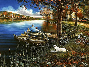 Jim Hansel, dog, river, boat, grandfather, fish HD wallpaper