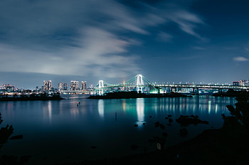 Cities, Water, Sky, Night, Bridge, Glow HD wallpaper