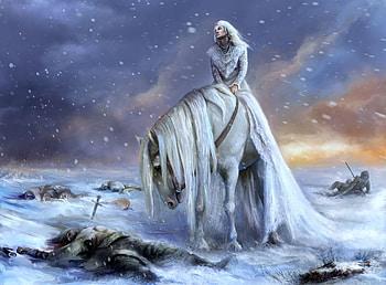 After, winter, horse, fantasy, girl, luminos, cal, elf HD wallpaper