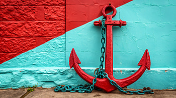 Vibrant Anchor Art: Ultra, anchor, red, turquoise, wall art, chain HD wallpaper