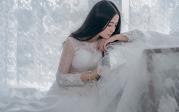 Bride, white, model, asian, girl, dress, woman HD wallpaper