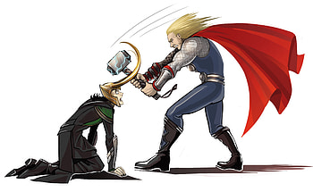 Thor Vs Loki, thor, loki, superheroes, artist, artwork, funny HD wallpaper
