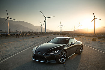 Black, turbines, landscape, Lexus Lc 500, outdoor HD wallpaper
