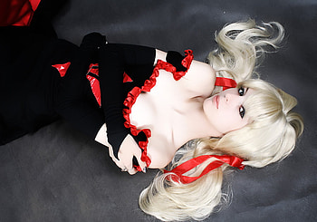 almost like a doll2, model, blonde, fair, cute, ribbons, beauty, doll, pretty, red, lovely, female HD wallpaper