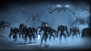 halo, army, airships, night HD wallpaper