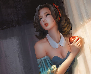 Snow White, z ed, art, girl, zed, zedart, fantasy, fruit, apple, trungbui42 HD wallpaper