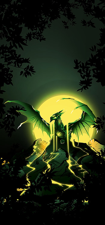 Art, Mountains, Moon, Wings, Dragon HD phone wallpaper