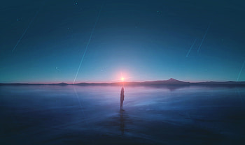 Sunset Meteors Stars Reflection, anime, artist, artwork, digital-art, reflection HD wallpaper