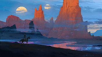 Desert With Two Moons , artist, artwork, digital-art, artstation HD wallpaper