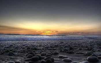 Nature, Sunset, Stones, Beach, Sand, Shore, Bank, Evening, Wave HD wallpaper