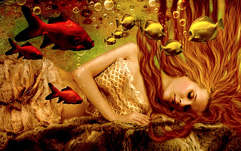 MARINE SLEEPING BEAUTY, Underwater, Red, Fish, Girls, Mermaid, Fantasy HD wallpaper