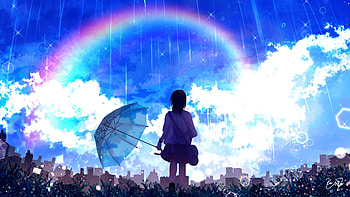 Art, Rain, Rainbow, Silhouette, Umbrella HD wallpaper
