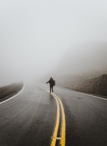 Nature, Silhouette, Road, Fog, Loneliness, Lonely, Alone, Run, Running HD phone wallpaper