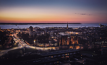 City, sunset, buildings, sky, cityscape HD wallpaper