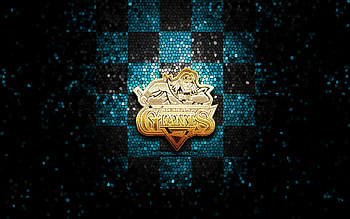 Belfast Giants, glitter logo, Elite League, blue black checkered background, hockey, english hockey team, Belfast Giants logo, mosaic art HD wallpaper