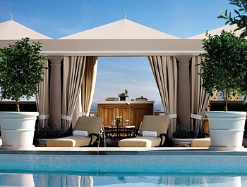Beautiful pavilion, blue, pool, tent, rest HD wallpaper