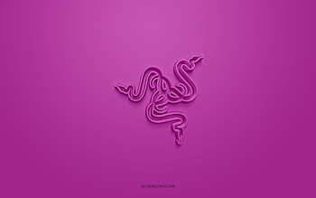 Razer 3d logo, purple background, 3d art, Razer emblem, Razer logo, creative 3d art, Razer, purple Razer logo HD wallpaper