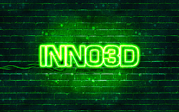 Inno3D green logo, , green brickwall, Inno3D logo, brands, Inno3D neon logo, Inno3D HD wallpaper
