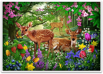 magic forest, flowers, deers, magic, forest HD wallpaper