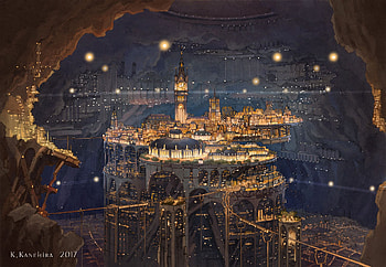 Building, Anime, Original, Cave, City, Underground HD wallpaper