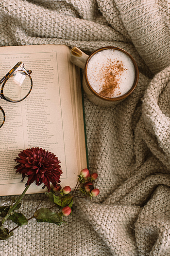 Flowers, Food, Coffee, Cup, Book, Cappuccino, Glasses, Spectacles, Mug HD phone wallpaper