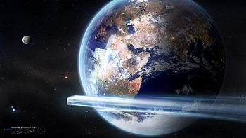 Earth 2584, satelites, earth, comets, space, asteroid, 3D, stars, moons HD wallpaper