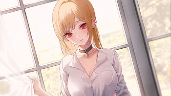 Red Eyes Anime Girl With White Dress Standing Glass Window Background Anime Girl HD wallpaper