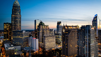 Charlotte evening sunset, Skyscrapers business centers, Charlotte cityscape, High quality pic HD wallpaper