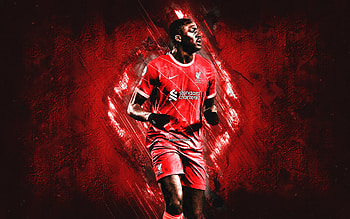Ibrahima Konate, Liverpool FC, French football player, red stone background, Premier League, England, football HD wallpaper