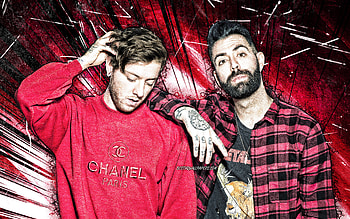 Breathe Carolina, grunge art, music stars, american DJs, David Schmitt, Tommy Cooperman, purple abstract rays, Breathe Carolina HD wallpaper