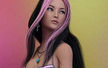 Girl, pink, rendering, fantasy, yellow, hair HD wallpaper