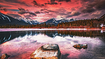 Alpine Sunset Symphony Mountain Lake, alpine, sunset, mountain, lake, mountains, pond, water, purple, nature HD wallpaper
