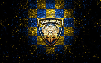 Chennaiyin FC, glitter logo, ISL, blue yellow checkered background, soccer, indian football club, Chennaiyin FC logo, mosaic art, football, FC Chennaiyin, India HD wallpaper