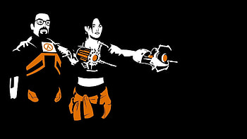 Half Life 2, Portal 2, Black Background, Vectors, Orange, Video Games HD wallpaper