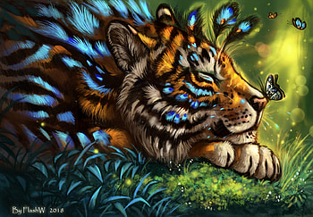 Art, Muzzle, Butterfly, Tiger, Sleep, Dream, Fairy, Fabulous HD wallpaper