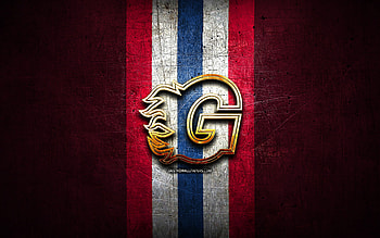 Guildford HC, golden logo, Elite League, purple metal background, english hockey team, Guildford HC logo, hockey HD wallpaper