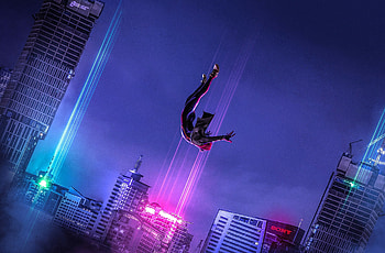 Spider-Man: Into the Spider-Verse animation, Exciting web-slinging, Multiverse adventure, Visually striking HD wallpaper