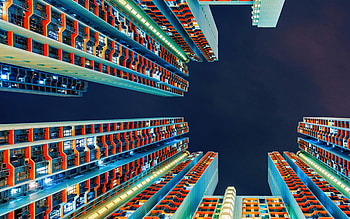 skyscrapers, , residential buildings, night, colorful buildings, creative, buildings HD wallpaper