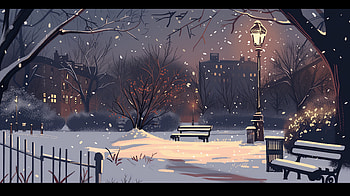 Winter Night Park Snowfall, park at night, winter, Snowing, snowy park HD wallpaper