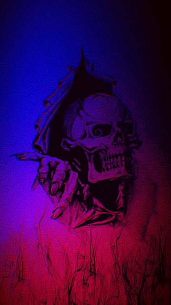 SK 77, pink, glitch, blue, fire, skull, flames, wall HD phone wallpaper