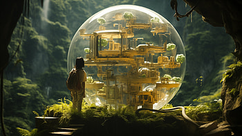 Imaginarium, landscape, balloon, AI Art HD wallpaper