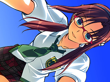 Give me a smile, sexy, blue eyes, cute, girl, long hair, tie, mari, anime, student, glasses, brown hair HD wallpaper