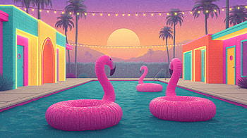 Quad Synthwave Poolside — Vaporwave Sunset, Colorful HD wallpaper